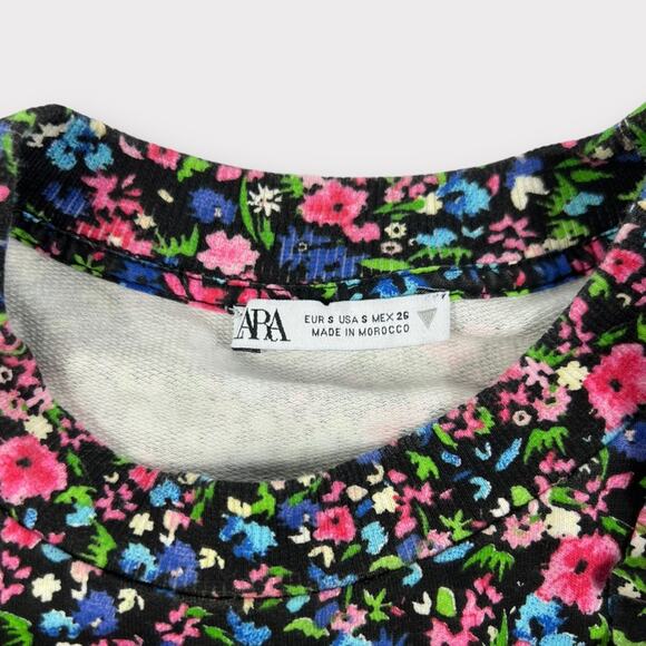 Zara Ruffle Puff Sleeve Floral Crewneck Sweatshirt Size Small - Picture 4 of 7